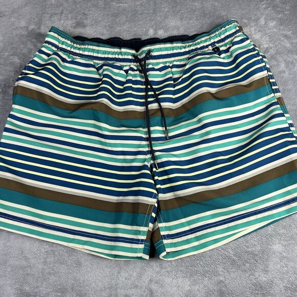 Land's End Swim Trunks Mens large 36x6 Blue‎ Green Striped Lined Board Shorts - Picture 1 of 16